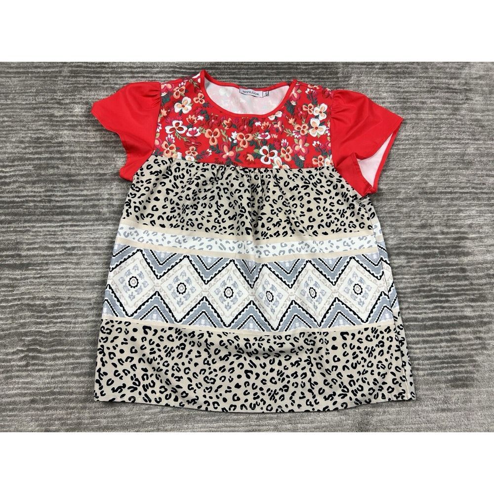 Misslook Top Womens Small Multicolor Shortsleeve Cotton Blend Casual